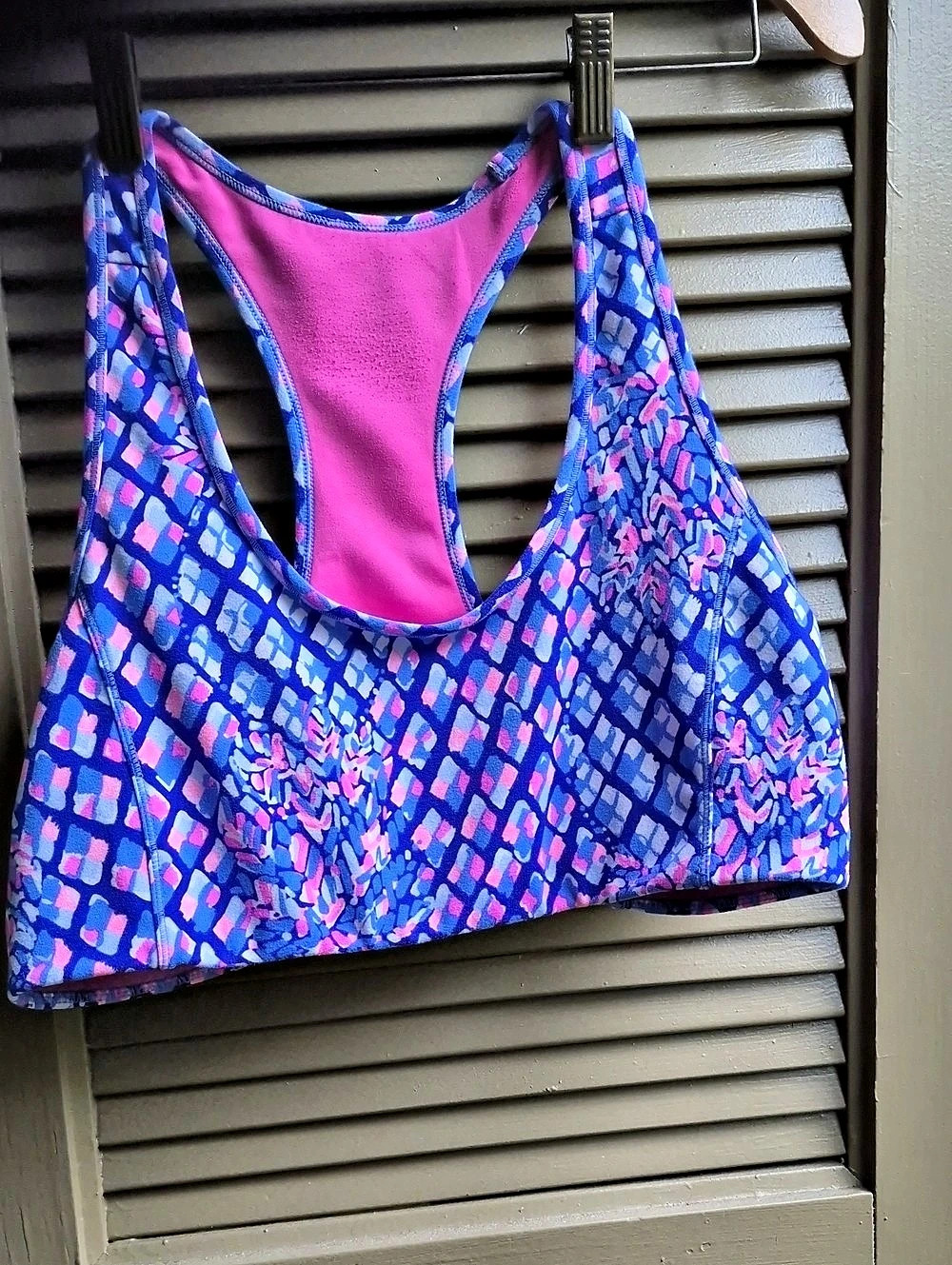 Lilly Pulitzer Women Luxletic Sports Bra Size XL Blue/Pink GEO Racerback